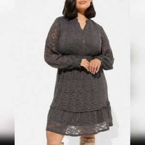 Torrid Charcoal Lace Long Sleeve Dress